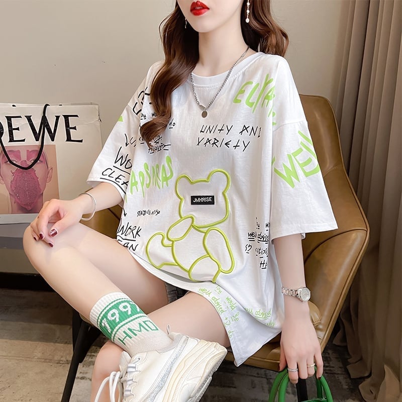 【半額!期間限定!!】早い者勝ちカジュアル 好感度満載 刺繍 半袖 Tシャツ ins-3543