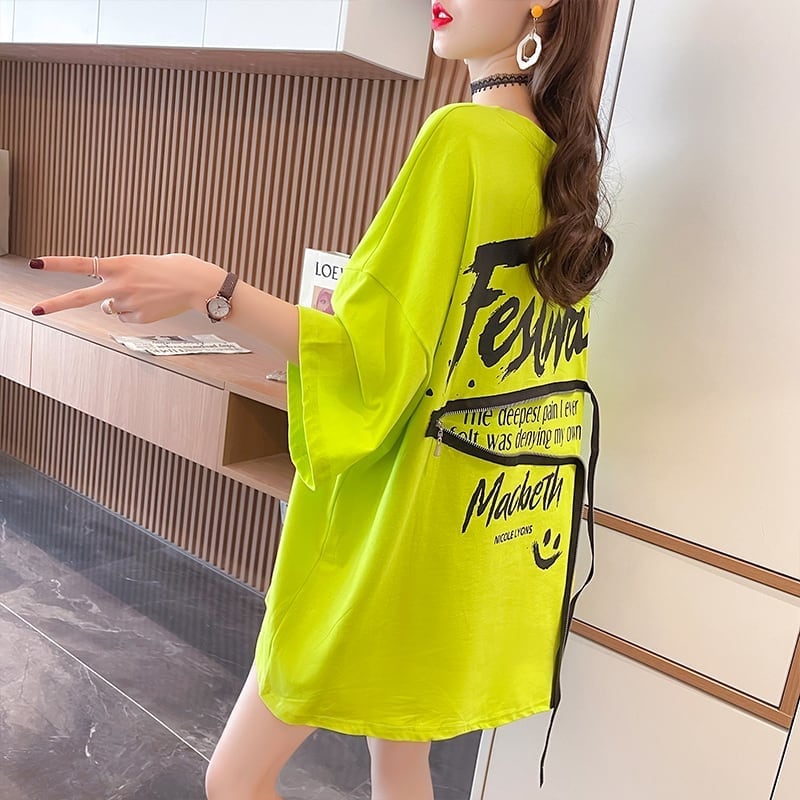 【人気商品再入荷!】 デザイン個性ゆったりミドル丈半袖Tシャツins-3036
