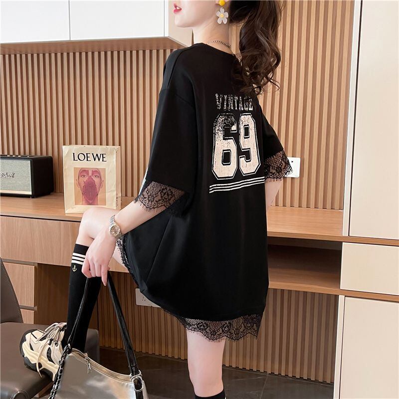 売り切れ必至 ファッション レース 切り替え ゆったり 半袖Tシャツins-8480