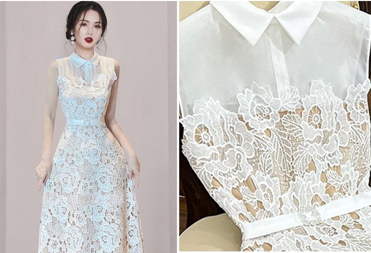 絶対欲しい 美人度アップ エレガント 上品 レース  透かし彫り ワンピースins-8245