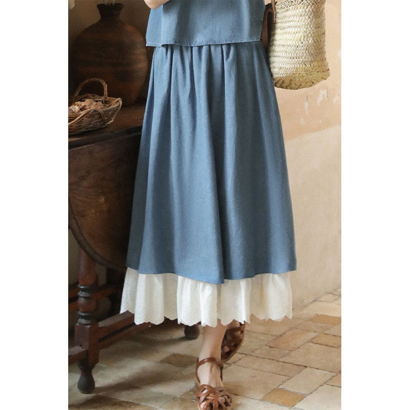 売り切れ必至 デニム 切り替え ブラウス+ワンピース セットアップins-8361