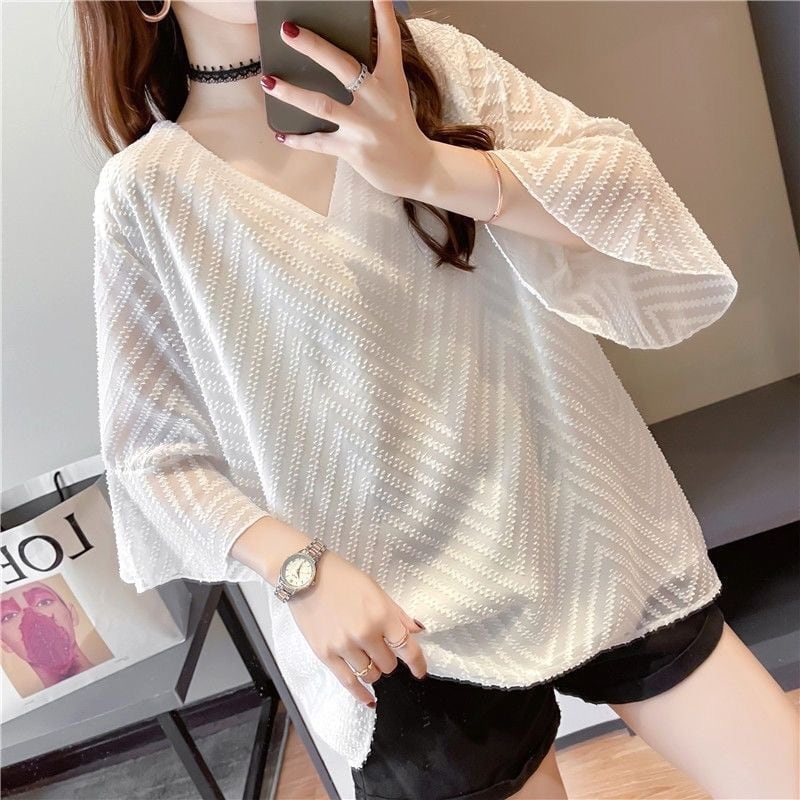 大好評 新作 ルーズ 半袖 Vネック Tシャツ ins-8627