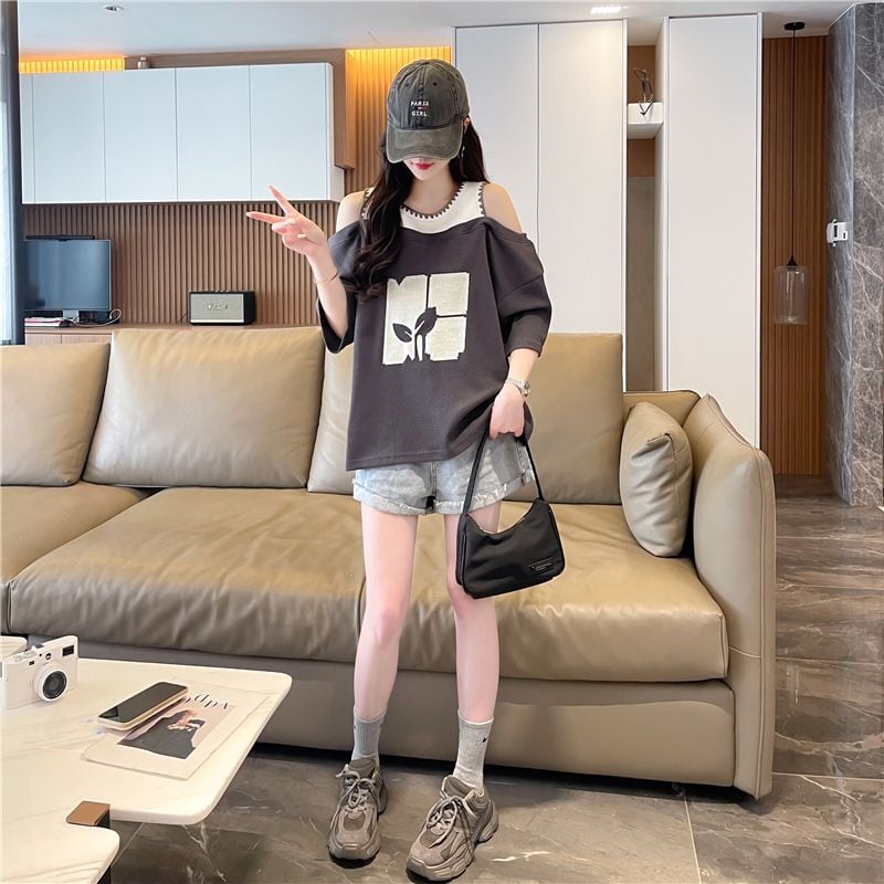 好感度100% キュート ラウンドネック 半袖 Tシャツ ins-8628