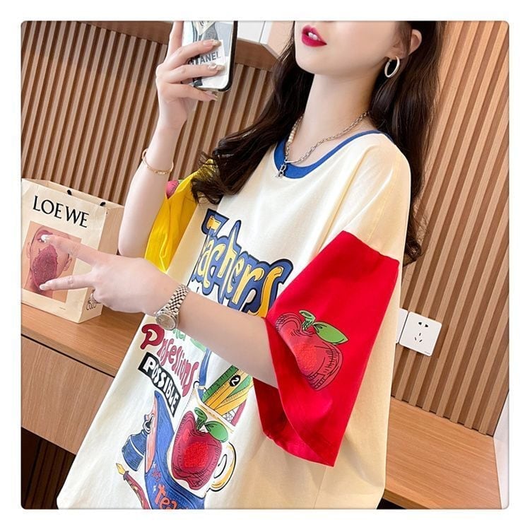 おすすめ 個性派 アルファベット プリントTシャツ ゆったり半袖ins-8090
