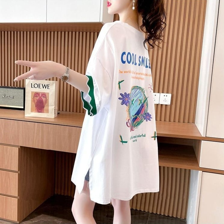 【半額!期間限定!!】デザインセンスニッチなミドル丈半袖Tシャツ新スタイルins-3007