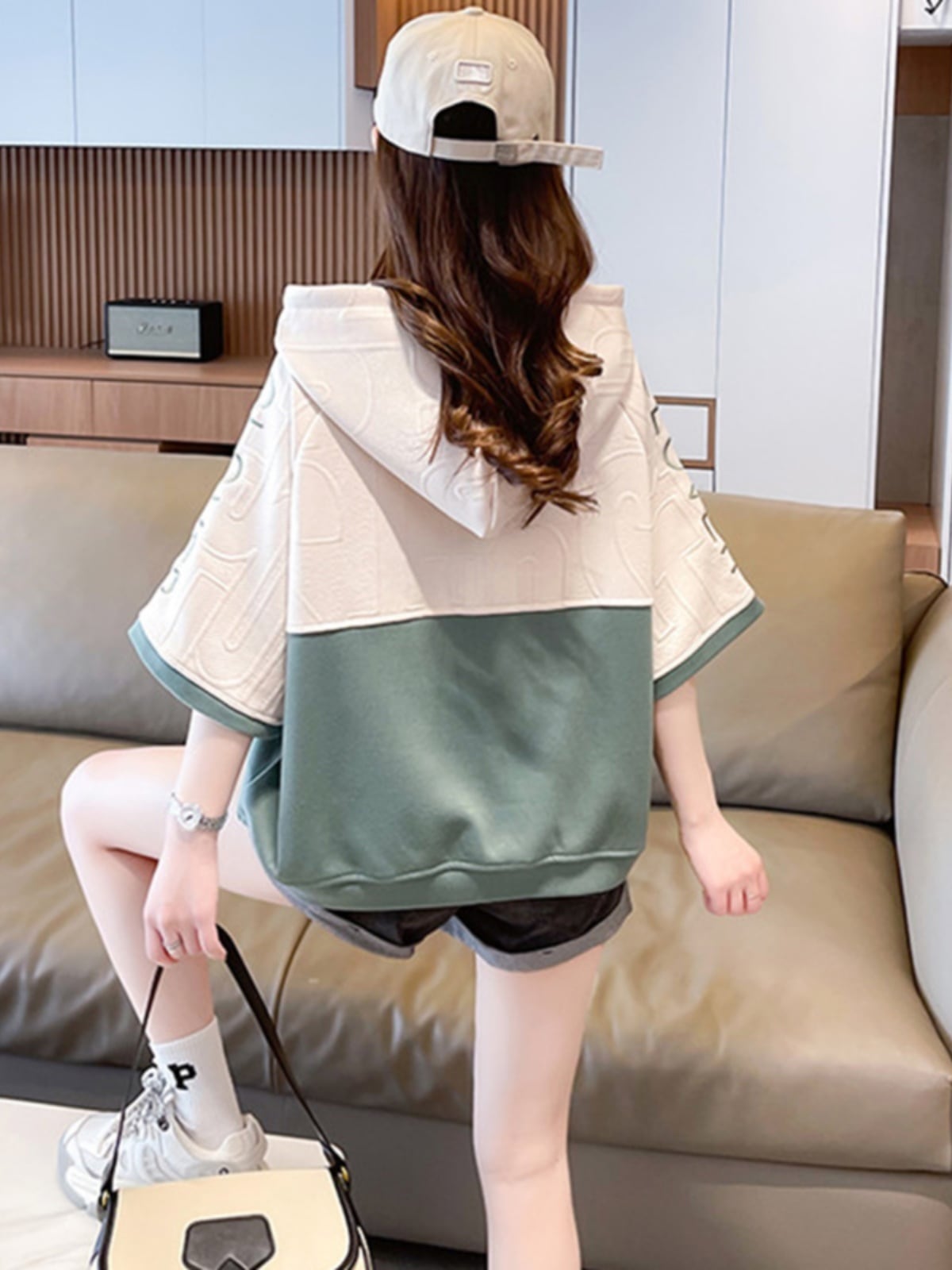 高級感 半袖 帽子付き Tシャツ スウェット ins-8640