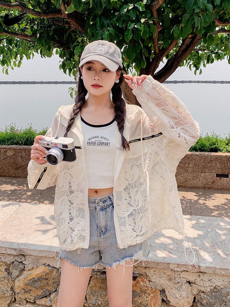 数量限定 美人度アップ 透け感 日焼け対策 冷房対策 UVカット フード付き パーカーins-4975
