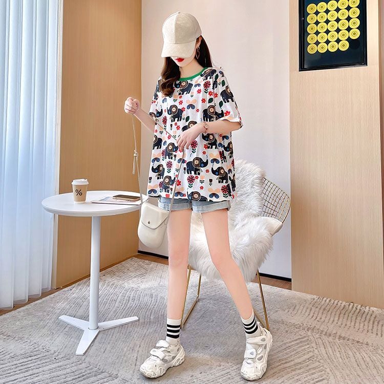【半額!期間限定!!】絶対欲しい カジュアル キュート プリント ゆったり 2色半袖Tシャツins-8470