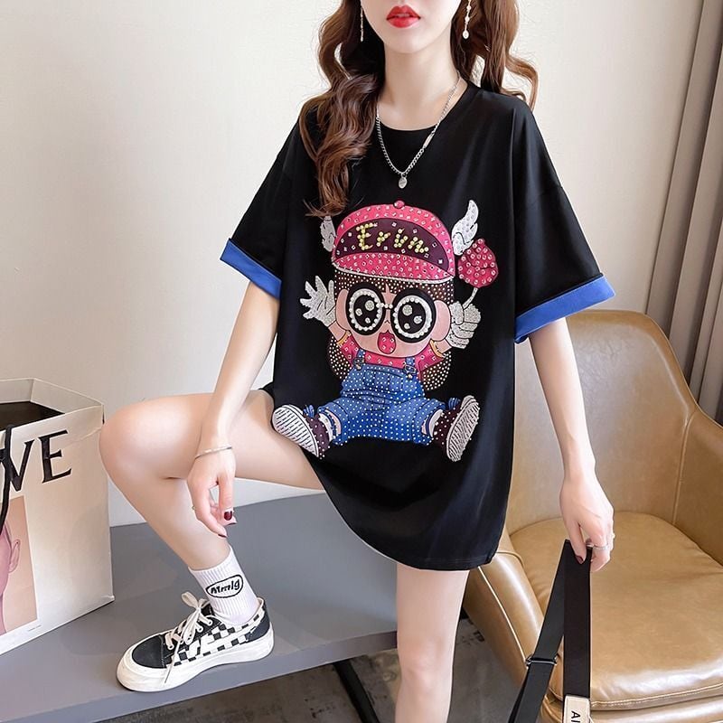 売り切れ必至 キュート スウィート ゆったり ダイヤモンド 半袖Tシャツins-8122