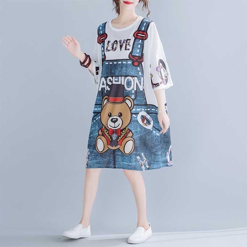 旅行Tシャツ レディース 夏 膝丈 プリント 大きいサイズ ゆったりさらっと涼しい ins-656