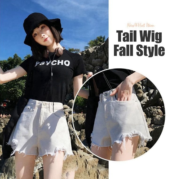 【半額!期間限定!!】シンプルファッションルーズワイドレッグAライン薄いオールマッチリップドハイウエストデニムショートパンツins-3034