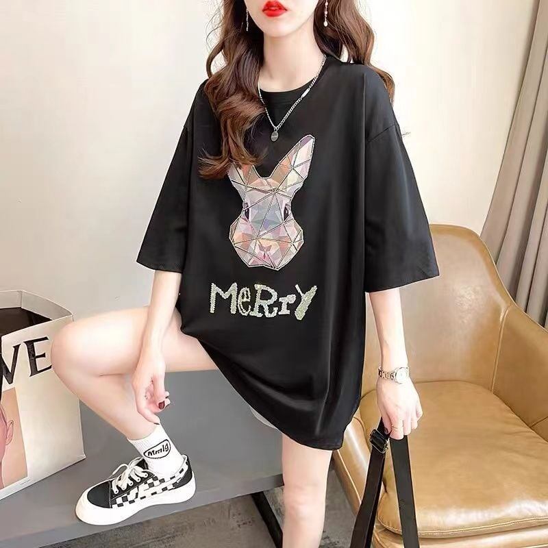 好感度UP 特別デザイン ビッグロゴ ロング Tシャツ 全2色 半袖 ワンピースins-4944