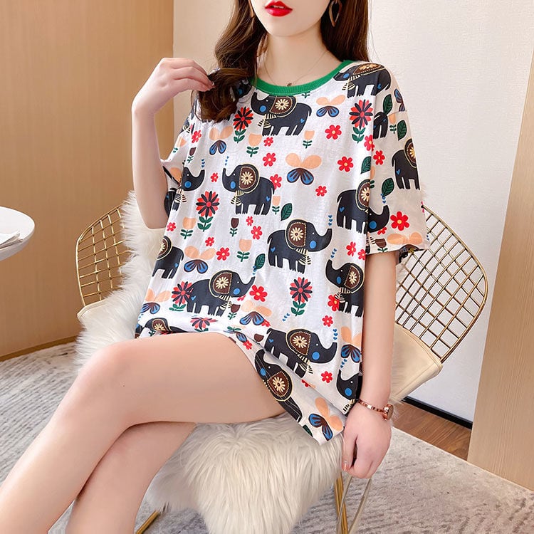 【半額!期間限定!!】絶対欲しい カジュアル キュート プリント ゆったり 2色半袖Tシャツins-8470