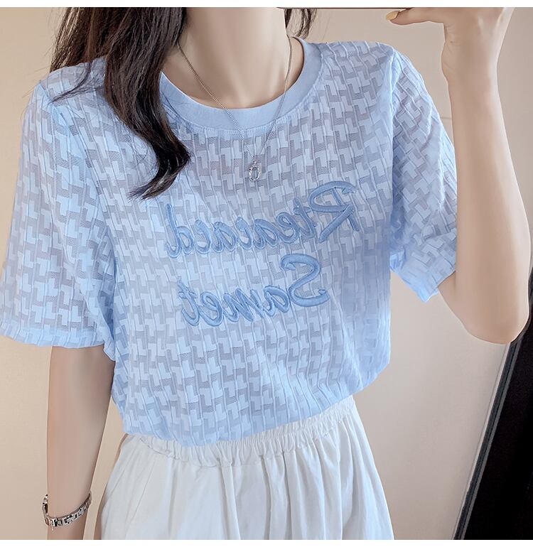 【半額!期間限定!!】大活躍 定番シンプル シフォン 刺繍 全3色 Tシャツ カットソー ins-8601