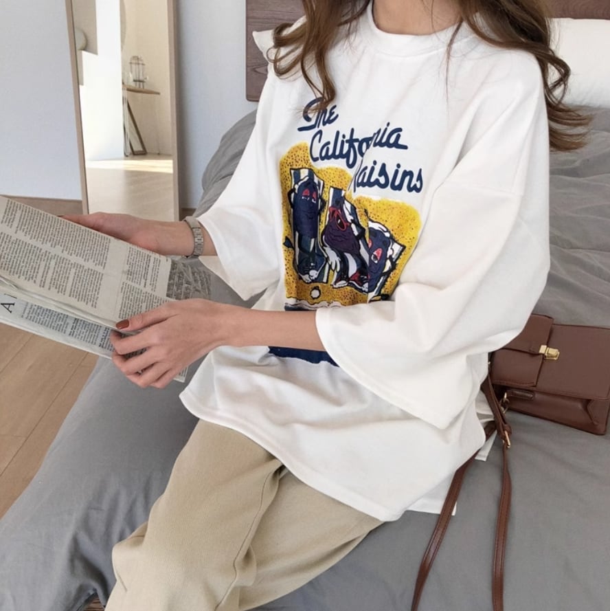 話題沸騰中 カジュアル ゆったり プリント 2色半袖Tシャツins-8161