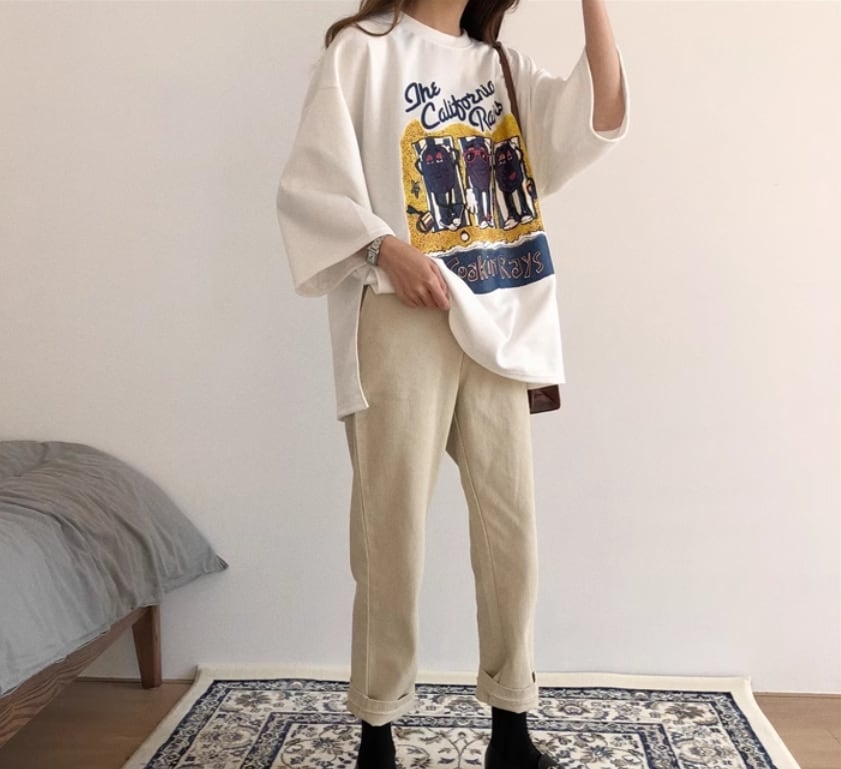 話題沸騰中 カジュアル ゆったり プリント 2色半袖Tシャツins-8161