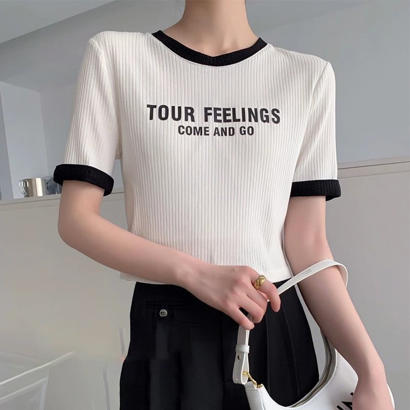 ゆったり感アップ ファッション アルファベット Tシャツ カットソーins-3077