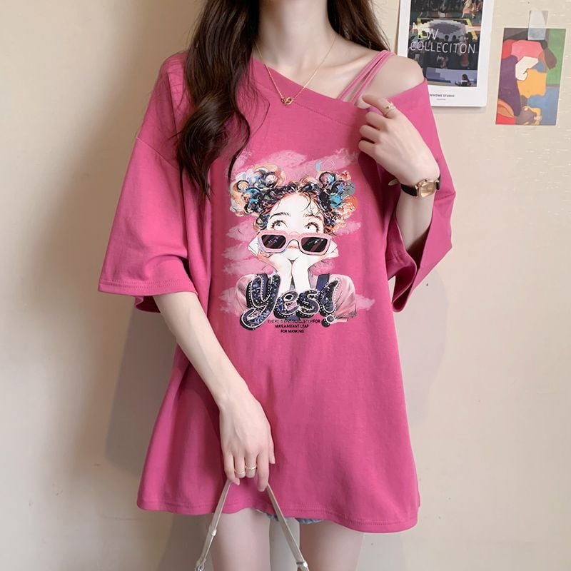 美人度アップ キュート カジュアル 全3色 半袖Tシャツ カットソー ins-8613