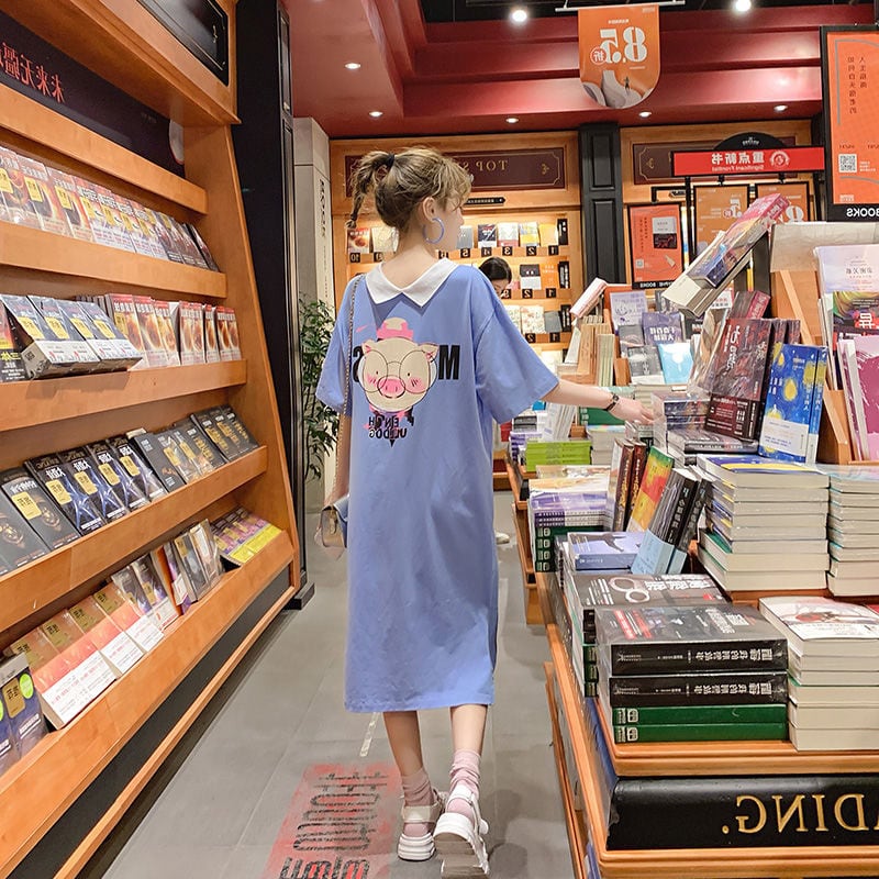 美人度アップ カジュアル プリント 両面着る ワンピースins-8453