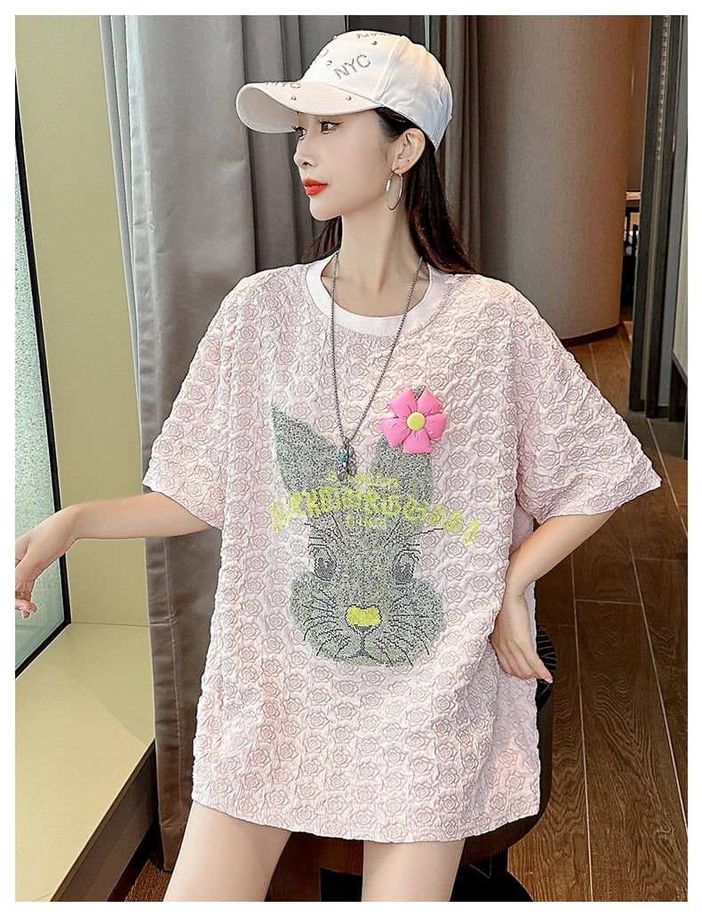 話題沸騰中 カジュアル キュート ホットダイヤモンド 半袖Tシャツins-8626