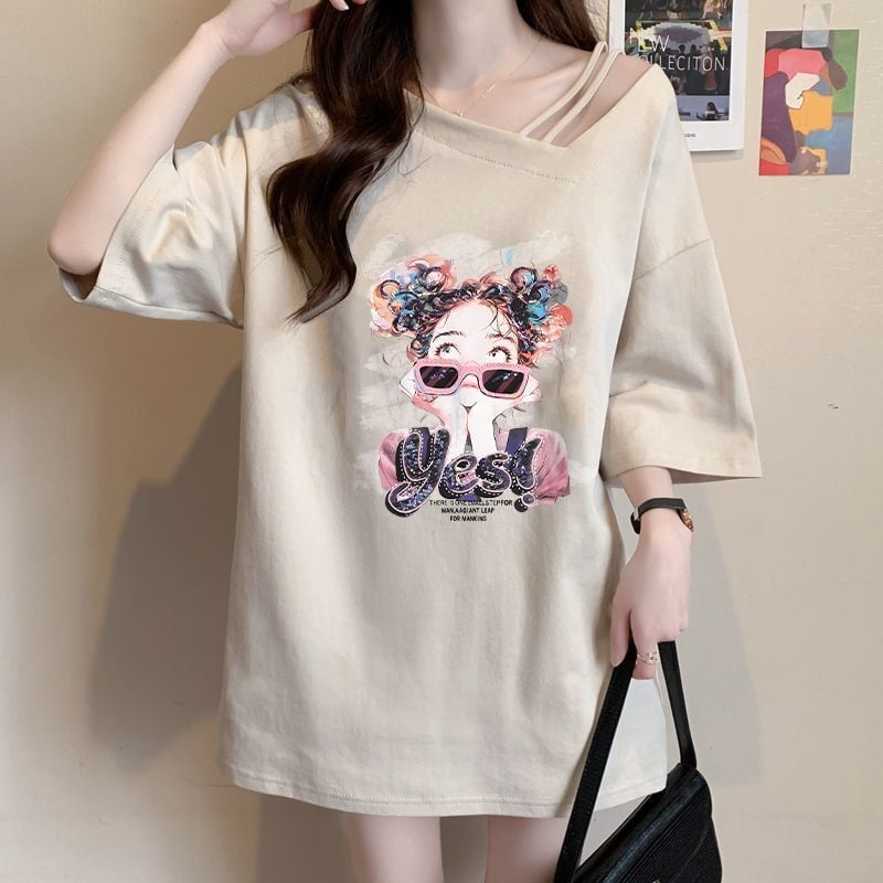 美人度アップ キュート カジュアル 全3色 半袖Tシャツ カットソー ins-8613