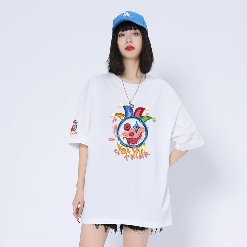 話題沸騰中 カジュアル ゆったり プリント 6色 半袖Tシャツins-8164