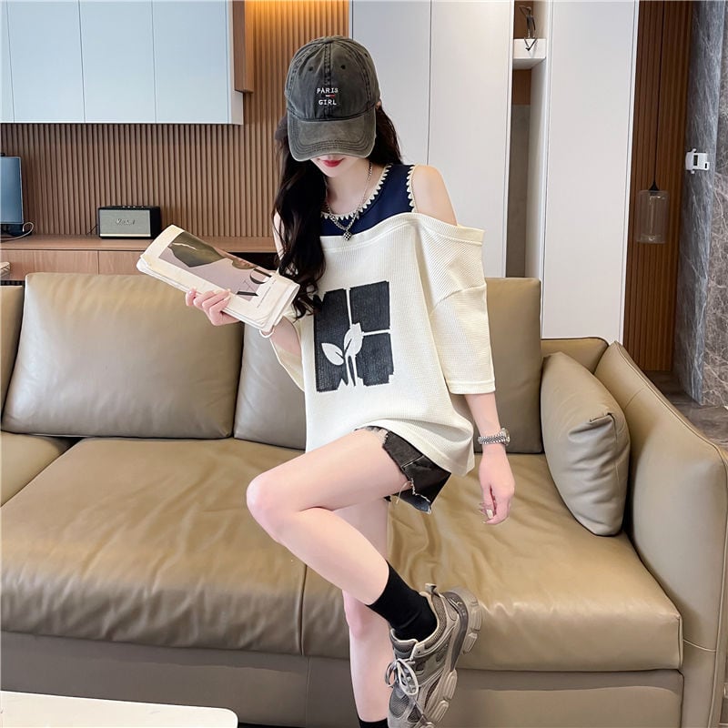 好感度100% キュート ラウンドネック 半袖 Tシャツ ins-8628