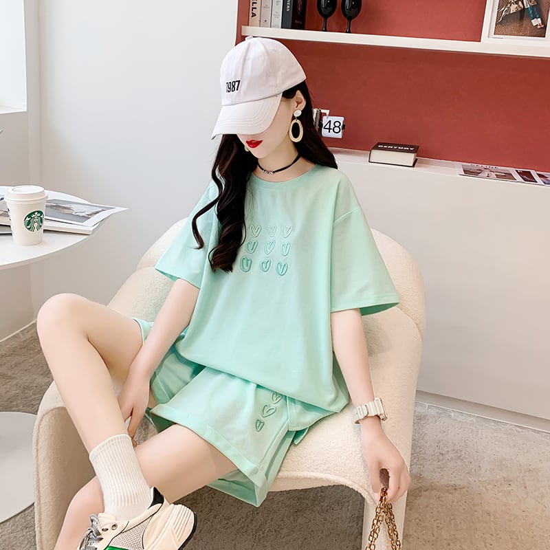 売り切れ必至 上質 カジュアル ルーズ 半袖Tシャツⅹパンツセット全3色 ins-8234
