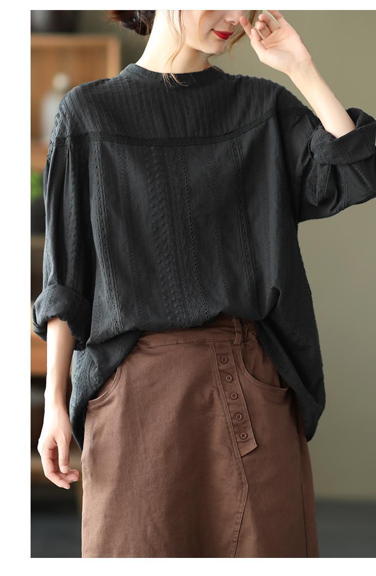 売り切れ必至 シンプル 透かし彫り シャツ ins-8207