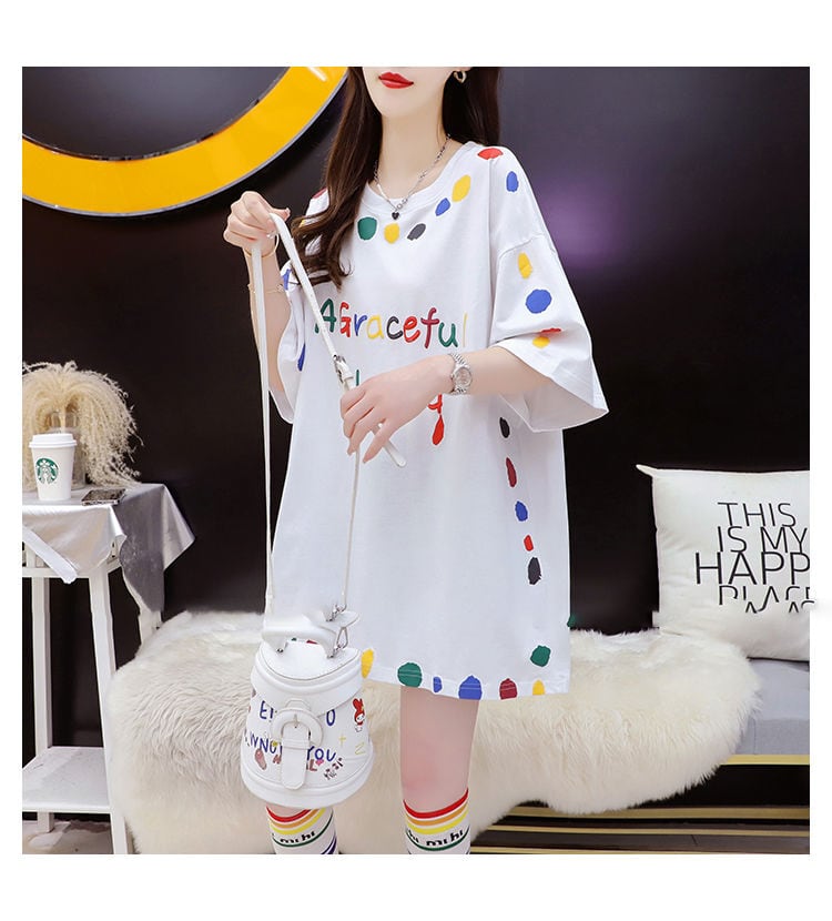売り切れ必至 ファッション プリント 切り替え 全2色 半袖Tシャツins-8623