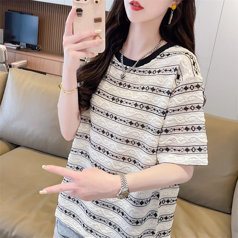 おすすめ 着心地抜群 ストライプ柄 半袖 Tシャツins-8264
