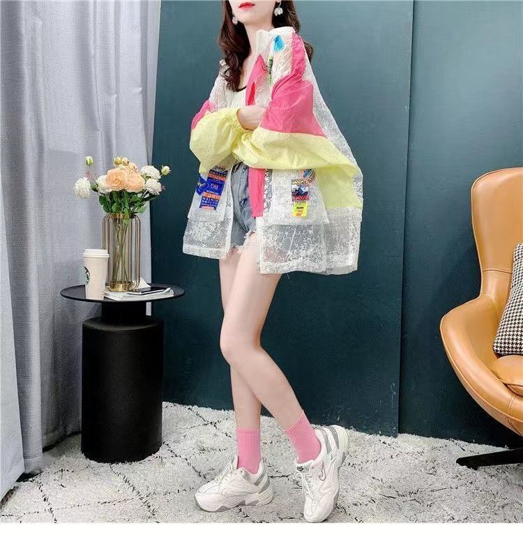 絶対流行 新作 切り替え 刺繍シャツ軽くて薄い日焼け止めコートins-4969