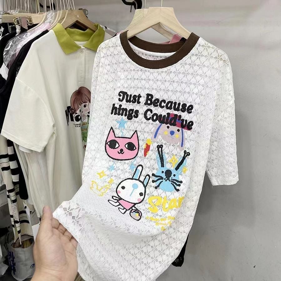 【半額!期間限定!!】新商品 超人気 キュート プリント 2色半袖Tシャツins-8520
