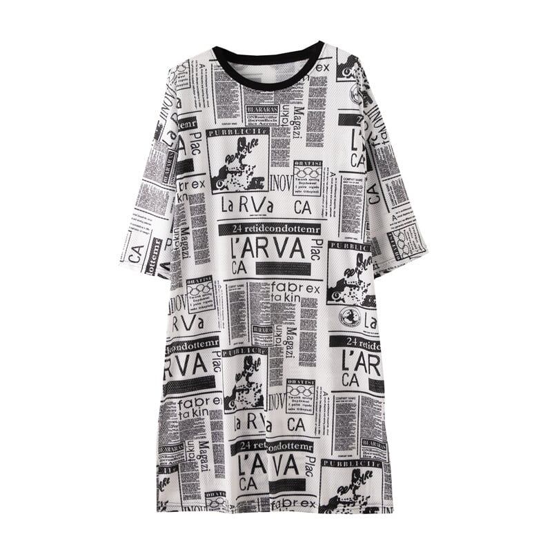 オシャレ度満点 一目惚れ プリント 切り替え ワンピース Tシャツ カットソーins-3122