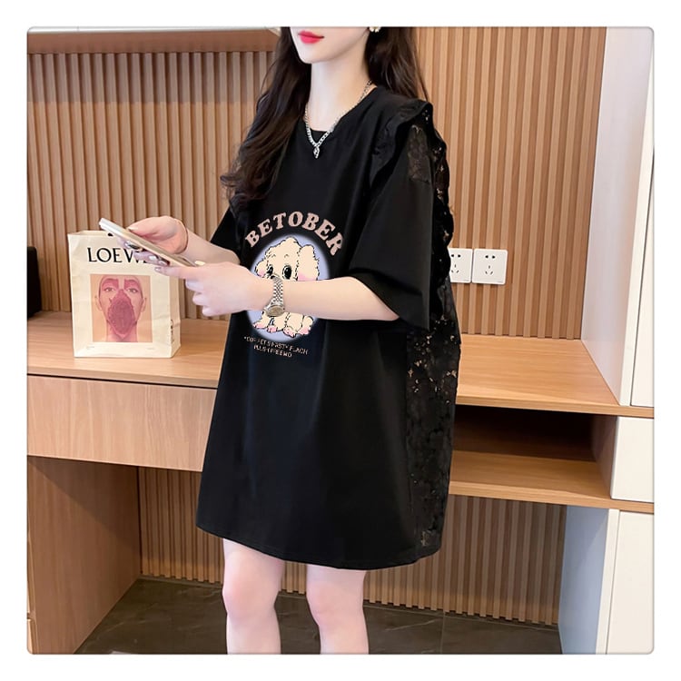 今季マストバイ 可 レース 透かし彫り 切り替え 2色選択 Tシャツ カットソーins-8493