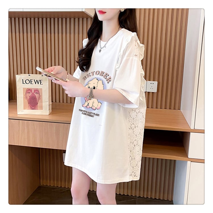 今季マストバイ 可 レース 透かし彫り 切り替え 2色選択 Tシャツ カットソーins-8493
