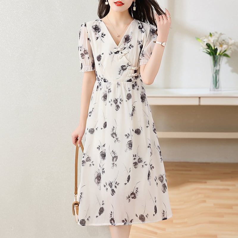 今季マストバイ ファッション シフォン 花柄 半袖ワンピースins-8452