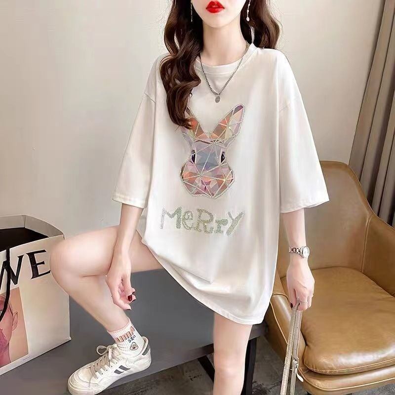 好感度UP 特別デザイン ビッグロゴ ロング Tシャツ 全2色 半袖 ワンピースins-4944