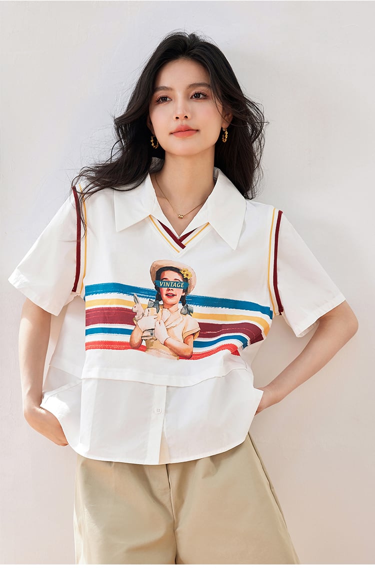 話題沸騰中 個性的なデザイン 一目惚れ レイヤード風 Tシャツ カットソーins-8331
