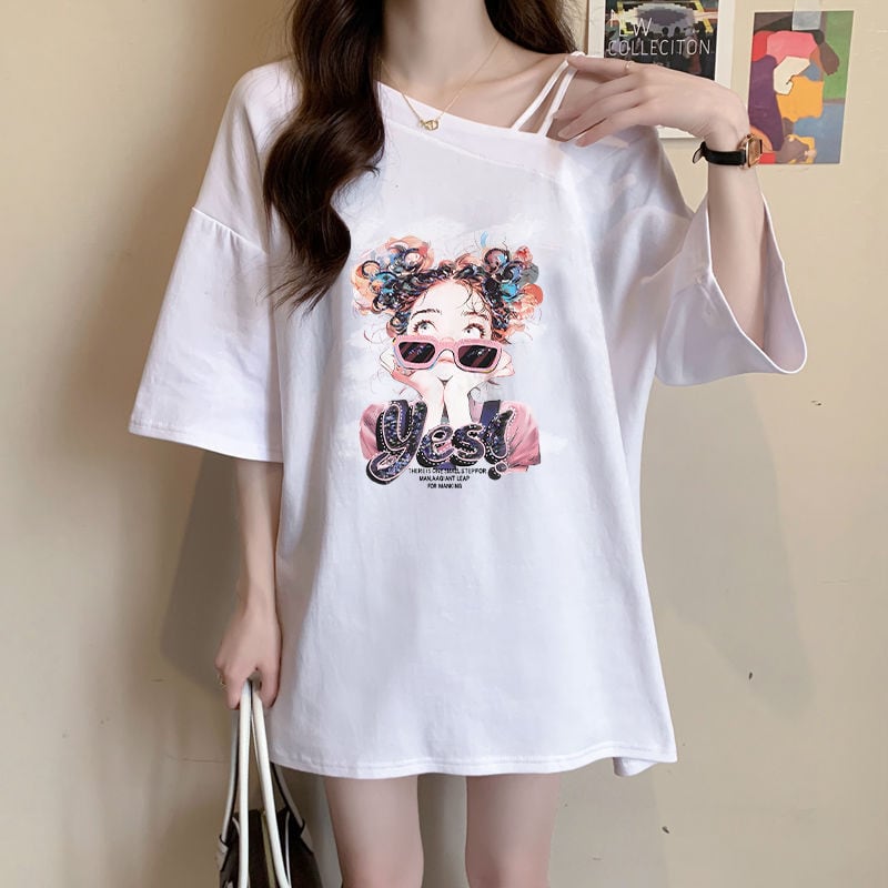 美人度アップ キュート カジュアル 全3色 半袖Tシャツ カットソー ins-8613