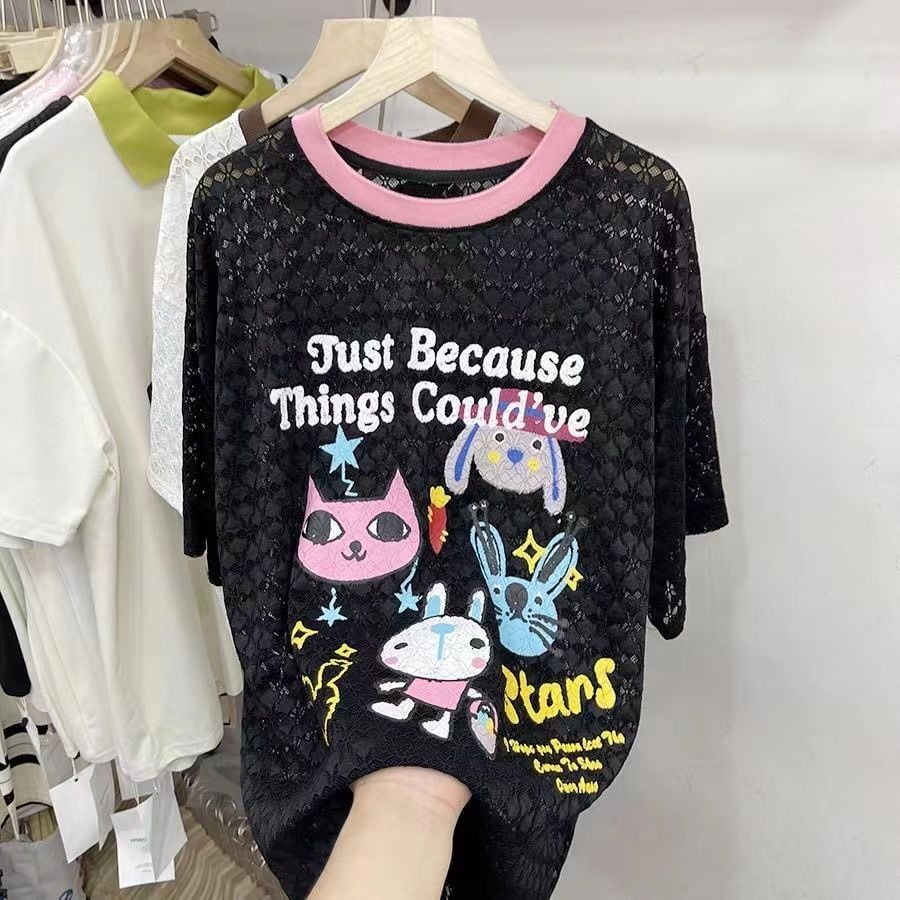 【半額!期間限定!!】新商品 超人気 キュート プリント 2色半袖Tシャツins-8520