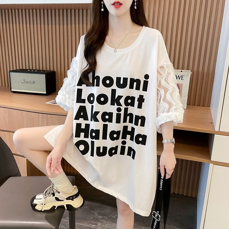 ファッション 個性派 切り替え プリント 3色選択 半袖Tシャツins-8548