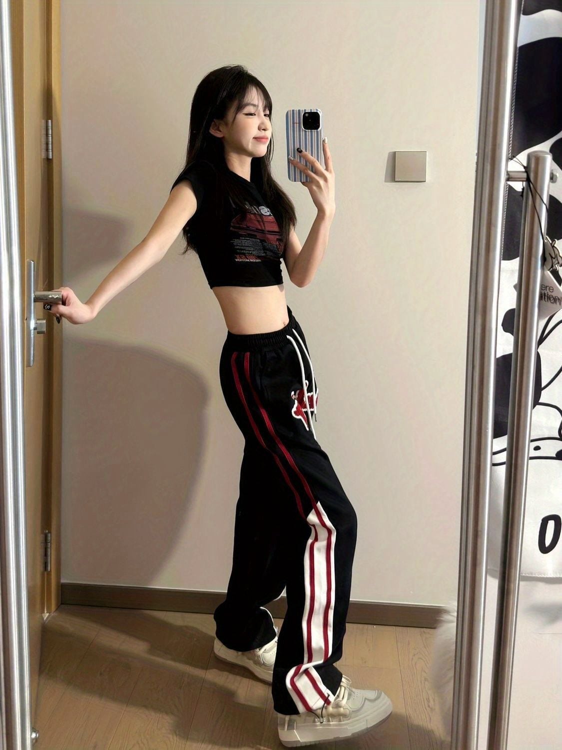 絶対欲しい アバンギャルド ストライプ 柄 切り替え 男女兼用 パンツ ins-4991