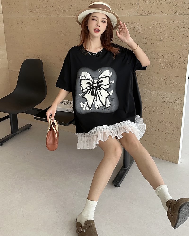 今季マストバイ 切り替え プリントゆったり 半袖Tシャツ 全4色ins-8256