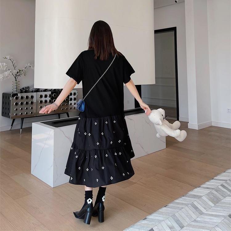 超人気 美人度アップ カジュアル 切り替え レイヤード風 ワンピースins-8069