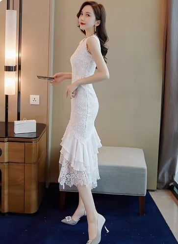 話題沸騰中 エレガント 上品 レース 切り替え ワンピースins-8187