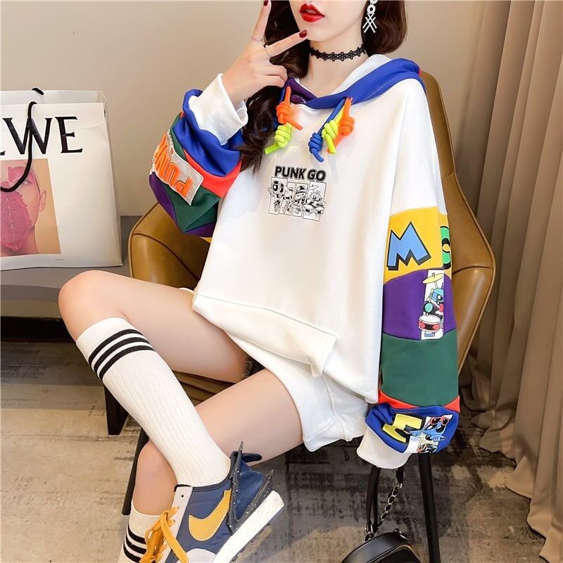 【半額!期間限定!!】(裏起毛あり)ファッション 個性派 キュート 長袖 スウェット パーカー トップスins-2160