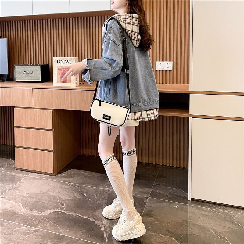 大活躍 レイヤード風 デニムジャケット パーカーins-8049