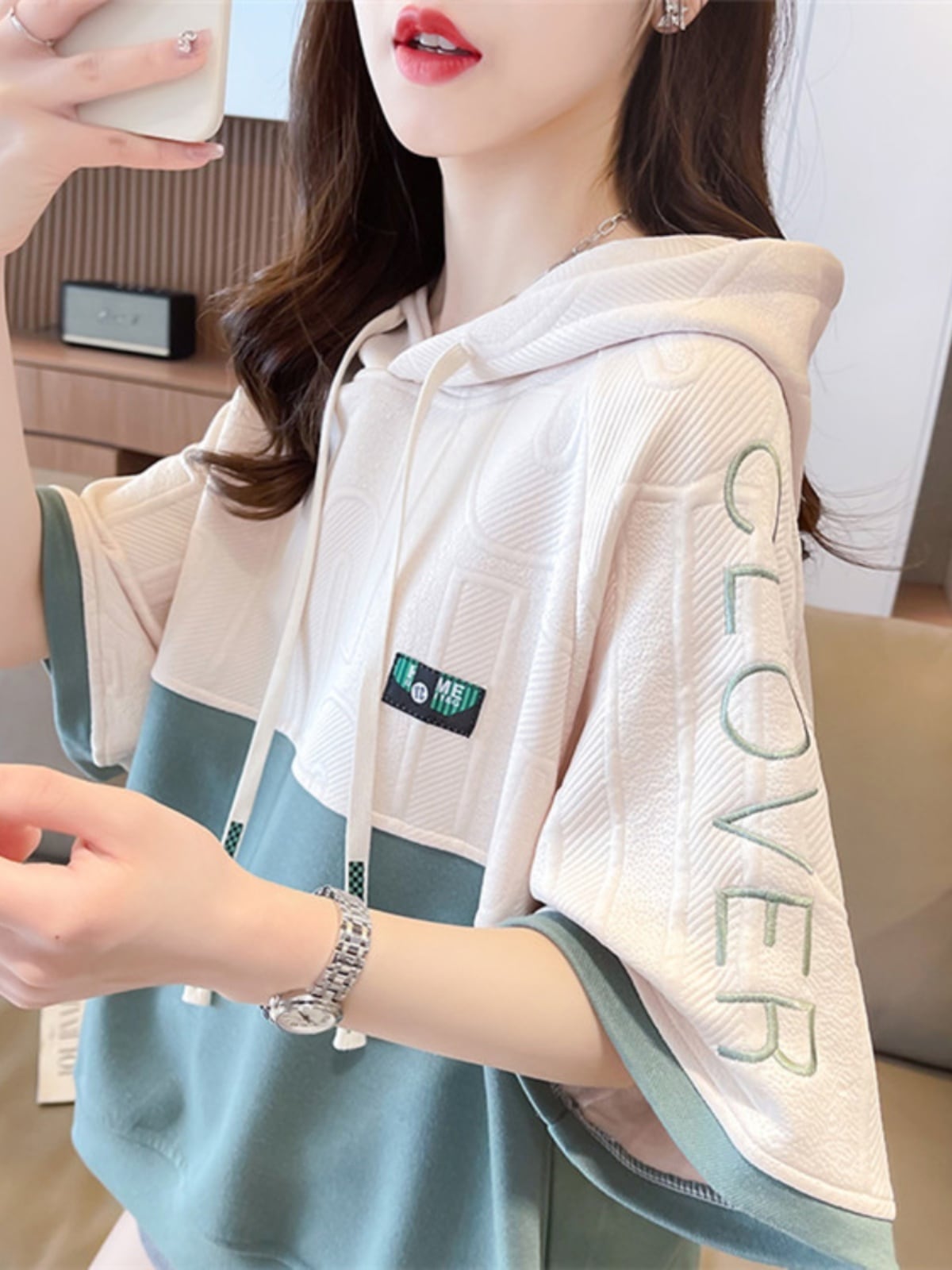高級感 半袖 帽子付き Tシャツ スウェット ins-8640