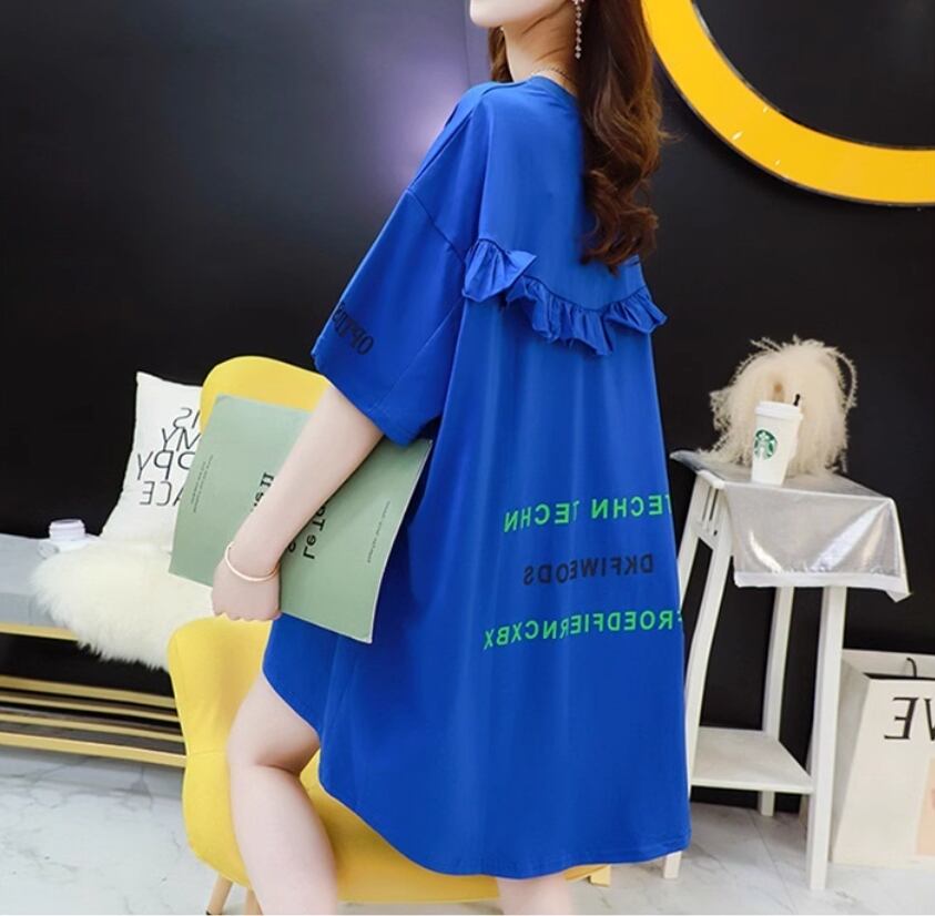 超人気 ゆったりロング丈 ダメージ加工 三色半袖Tシャツins-8107